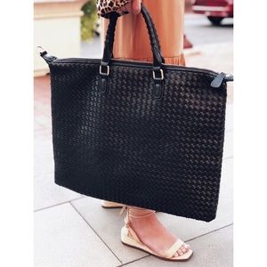New Urban Expressions Ingrid Vegan Leather Oversized Black Woven Bag